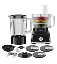 Multiprocessador Philco 9 Em 1 Glass / Vidro Copo de Vidro Preto 1700w